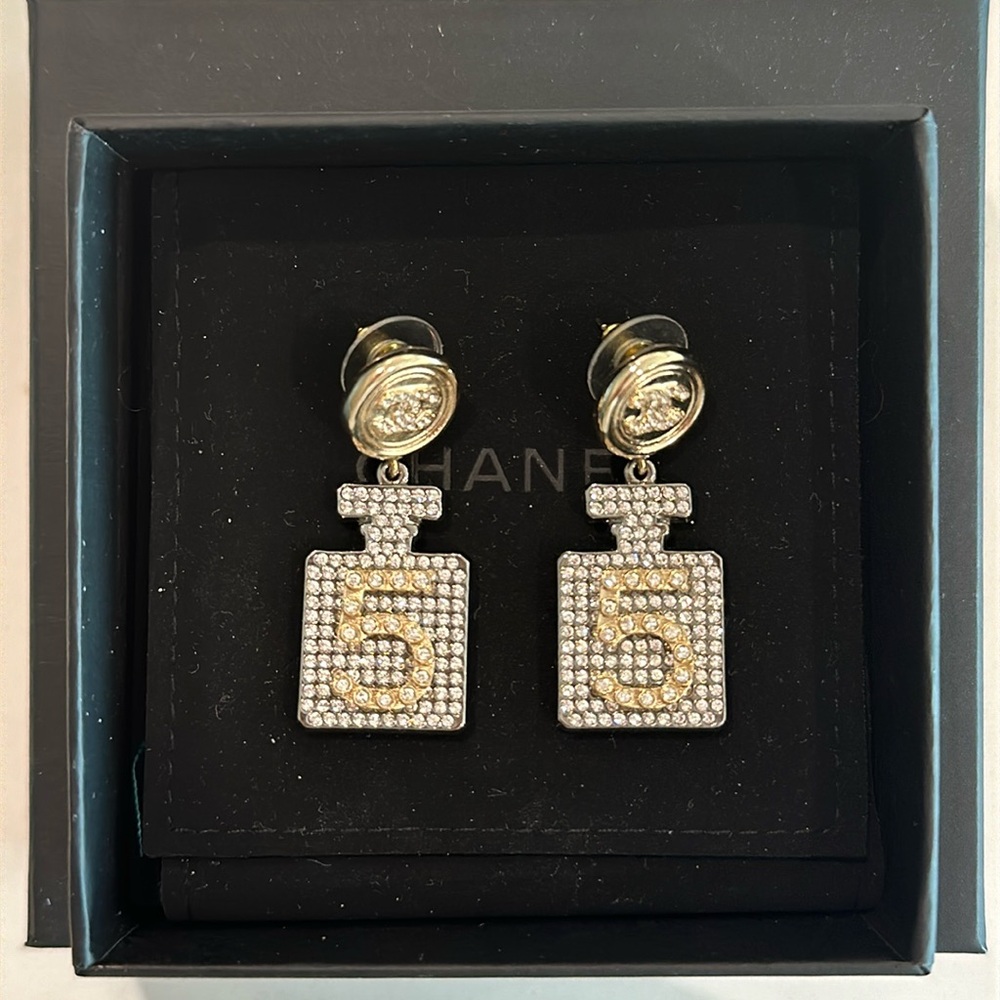 Chanel No 5 Perfume Crystal Earrings